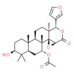 (13α,17aα)-7-Acetyloxy-14β,15β:21,23-diepoxy-3β-hydroxy-4,4,8-trimethyl-D-homo-24-nor-17-oxa-5α-chola-20,22-dien-16-one结构式