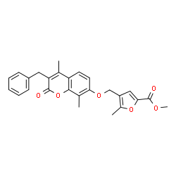 methyl 4-[(3-benzyl-4,8-dimethyl-2-oxochromen-7-yl)oxymethyl]-5-methylfuran-2-carboxylate structure