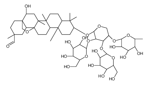 cyclamiretin A 3-O-rhamnopyranosyl-1-4-glucopyranosyl-1-2-(glucopyranosyl-1-4)-arabinopyranoside structure