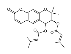 Bis(3-methyl-2-butenoic acid)(6R,7S)-7,8-dihydro-8,8-dimethyl-2-oxo-2H,6H-benzo[1,2-b:5,4-b']dipyran-6,7-diyl ester structure