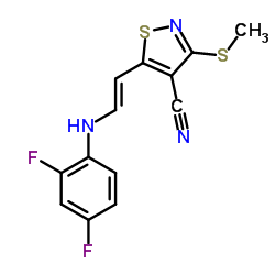 5-{(E)-2-[(2,4-Difluorophenyl)amino]vinyl}-3-(methylsulfanyl)-1,2-thiazole-4-carbonitrile Structure