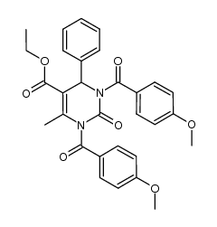 5-ethoxycarbonyl-6-methyl-1,3-bis(4-methoxybenzoyl)-4-phenyl-3,4-dihydropyrimidin-2(1H)-one Structure