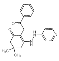 5,5-dimethyl-2-phenacyl-3-(2-pyridin-4-ylhydrazinyl)cyclohex-2-en-1-one结构式