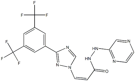 (Z)-3-(3-(3,5-bis(trifluoromethyl)phenyl)-1H-1,2,4-triazol-1-yl)-N'-(pyrazin-2-yl)acrylohydrazide结构式