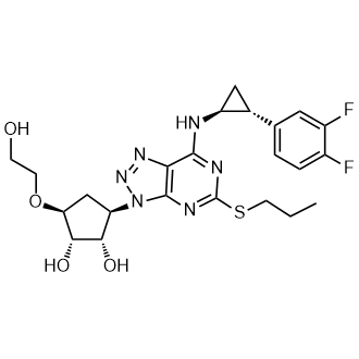 (1S,2S,3R,5S)-3-(7-(((1S,2R)-2-(3,4-二氟苯基)环丙基)氨基)-5-(丙硫基)-3H-[1,2,3]三唑并[4,5-d]嘧啶-3-基)-5-(2-羟基乙氧基)环戊烷-1,2-二醇结构式