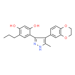 4-(4-(2,3-dihydrobenzo[b][1,4]dioxin-6-yl)-5-methyl-1H-pyrazol-3-yl)-6-propylbenzene-1,3-diol structure