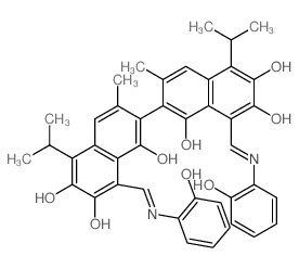 8,8-bis{(E)-[(2-hydroxyphenyl)imino]methyl}-5,5-diisopropyl-3,3-dimethyl-2,2-binaphthalene-1,1,6,6,7,7-hexol结构式