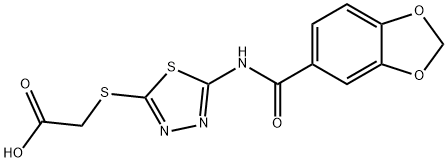 2-({5-[(1,3-benzodioxol-5-ylcarbonyl)amino]-1,3,4-thiadiazol-2-yl}sulfanyl)acetic acid Structure