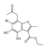 6-Bromo-4,5-dihydroxy-2-methyl-7-(2-oxo-propyl)-benzofuran-3-carboxylic acid ethyl ester Structure