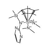 [Ti(η5-dimethyl(tetramethylcyclopentadienyl)silane-η1-N-2-pyrimidine)(NMe2)2]结构式