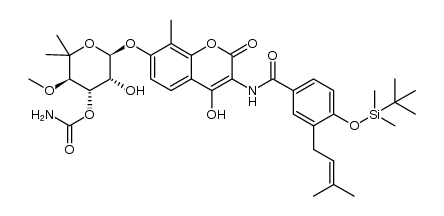 (3R,4S,5R,6R)-6-((3-(4-((tert-butyldimethylsilyl)oxy)-3-(3-methylbut-2-en-1-yl)benzamido)-4-hydroxy-8-methyl-2-oxo-2H-chromen-7-yl)oxy)-5-hydroxy-3-methoxy-2,2-dimethyltetrahydro-2H-pyran-4-yl carbamate Structure