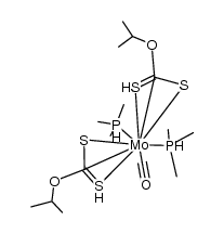 Mo(η3-(S,S',C)S2CO-i-Pr)2(CO)(trimethylphosphine)2 Structure