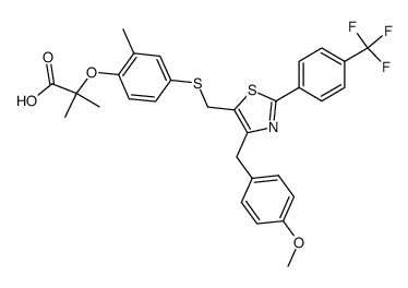 2-{4-[({4-(4-methoxybenzyl)-2-[4-(trifluoromethyl)phenyl]-1,3-thiazol-5-yl}methyl)sulfanyl]-2-methylphenoxy}-2-methylpropanoic acid结构式