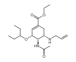 ethyl (3R,4R,5S)-4-N-acetylamino-5-N-allylamino-3-(1-ethylpropoxy)-1-cyclohexene-1-carboxylate Structure