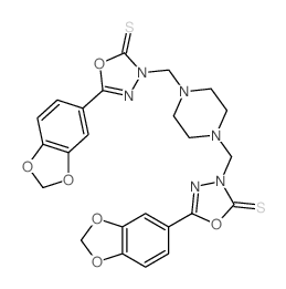 5-benzo[1,3]dioxol-5-yl-3-[[4-[(5-benzo[1,3]dioxol-5-yl-2-sulfanylidene-1,3,4-oxadiazol-3-yl)methyl]piperazin-1-yl]methyl]-1,3,4-oxadiazole-2-thione Structure