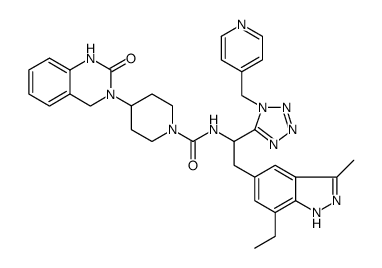 1-Piperidinecarboxamide, 4-(1,4-dihydro-2-oxo-3(2H)-quinazolinyl)-N-[2-(7-ethyl-3-methyl-1H-indazol-5-yl)-1-[1-(4-pyridinylmethyl)-1H-tetrazol-5-yl]ethyl] Structure