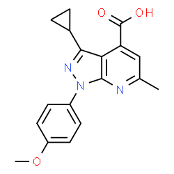 3-Cyclopropyl-1-(4-methoxyphenyl)-6-methyl-pyrazolo[3,4-b]pyridine-4-carboxylic acid结构式