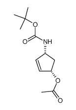 (2S,4R)-acetic acid 4-tert-butoxycarbonylaminocyclopent-2-enyl ester Structure