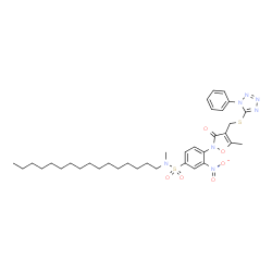 N-Hexadecyl-N-methyl-4-[5-methyl-3-oxo-4-[(1-phenyl-1H-tetrazol-5-yl)thiomethyl]-2,3-dihydroisoxazol-2-yl]-3-nitrobenzenesulfonamide structure