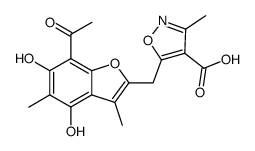 5-(7-acetyl-4,6-dihydroxy-3,5-dimethyl-benzofuran-2-ylmethyl)-3-methyl-isoxazole-4-carboxylic acid结构式