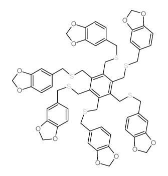 5-[[2,3,4,5,6-pentakis(benzo[1,3]dioxol-5-ylmethylsulfanylmethyl)phenyl]methylsulfanylmethyl]benzo[1,3]dioxole Structure