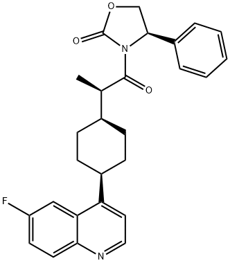 (R)-3-((R)-2-((1s,4S)-4-(6-fluoroquinolin-4-yl)cyclohexyl)propanoyl)-4-phenyloxazolidin-2-one structure