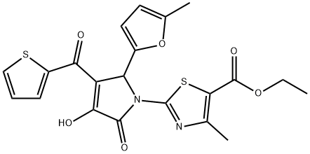 ethyl 2-(3-hydroxy-5-(5-methylfuran-2-yl)-2-oxo-4-(thiophene-2-carbonyl)-2,5-dihydro-1H-pyrrol-1-yl)-4-methylthiazole-5-carboxylate结构式