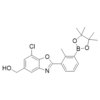 (7-氯-2-(2-甲基-3-(4,4,5,5-四甲基-1,3,2-二氧杂硼环烷-2-基)苯基)苯并[d]噁唑-5-基)甲醇结构式