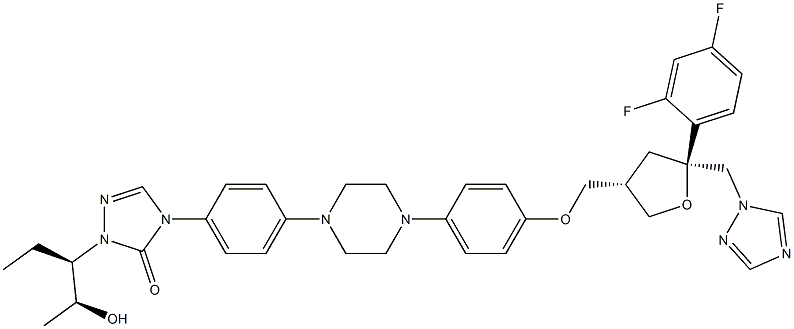 4-[4-[4-[4-[[(3S,5S)-5-(2,4-二氟苯基)四氢-5-(1H-1,2,4-三唑-1-基甲基)-3-呋喃基]甲氧基]苯基]-1-哌嗪基]苯基]-2-[(1R,2S)-1-乙基-2-羟丙基]-2,4-二氢-3H-1,2,4-三唑-3-星空app结构式