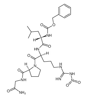 benzyl ((2S)-1-((1-((S)-2-((2-amino-2-oxoethyl)carbamoyl)pyrrolidin-1-yl)-5-(3-nitroguanidino)-1-oxopentan-2-yl)amino)-4-methyl-1-oxopentan-2-yl)carbamate结构式