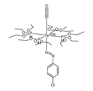 trans-{Fe(NH=NC6H4Cl-4)(CO)(P(OEt)3)4}(2+)结构式