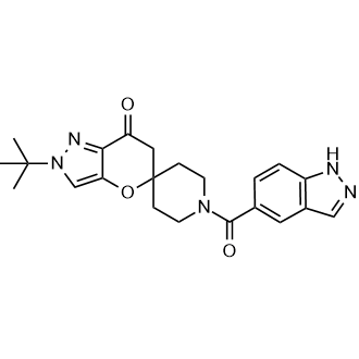 Spiro[piperidine-4,5'(7'H)-pyrano[3,2-c]pyrazol]-7'-one, 2'-(1,1-dimethylethyl)-2',6'-dihydro-1-(1H-indazol-5-ylcarbonyl)- structure