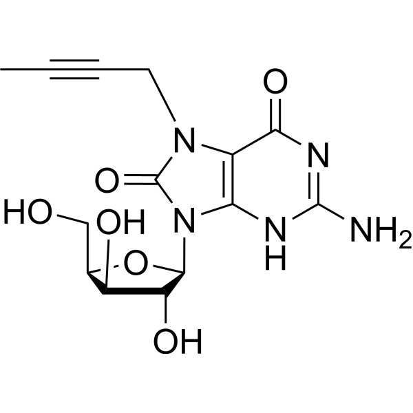 7-(Butyn-2-yl)-7,8-dihydro-8-oxo-9-(β-D-xylofuranosyl)guanine结构式