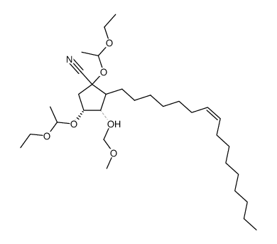 (R)-1,4-Bis-(1-ethoxy-ethoxy)-2-((Z)-hexadec-7-enyl)-3-methoxymethoxy-cyclopentanecarbonitrile结构式