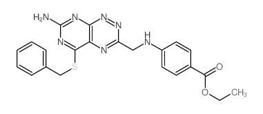 ethyl 4-[(3-amino-5-benzylsulfanyl-2,4,7,9,10-pentazabicyclo[4.4.0]deca-2,4,7,9,11-pentaen-8-yl)methylamino]benzoate Structure