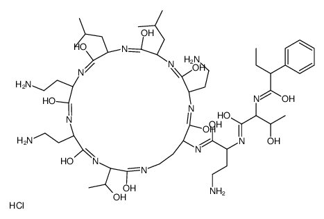 N-[4-amino-1-oxo-1-[[6,9,18-tris(2-aminoethyl)-3-(1-hydroxyethyl)-12,15-bis(2-methylpropyl)-2,5,8,11,14,17,20-heptaoxo-1,4,7,10,13,16,19-heptazacyclotricos-21-yl]amino]butan-2-yl]-3-hydroxy-2-(2-phenylbutanoylamino)butanamide,hydrochloride Structure