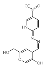 4H-Pyran-4-carboxaldehyde,5-hydroxy-2-(hydroxymethyl)-, 2-(5-nitro-2-pyridinyl)hydrazone structure