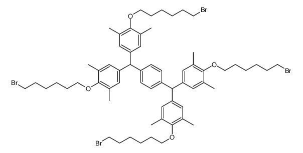 5-[[4-[bis[4-(6-bromohexoxy)-3,5-dimethylphenyl]methyl]phenyl]-[4-(6-bromohexoxy)-3,5-dimethylphenyl]methyl]-2-(6-bromohexoxy)-1,3-dimethylbenzene Structure