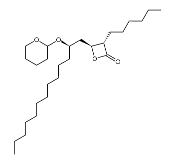 (3S,4S)-3-hexyl-4-[(R)-2-[(tetrahydro-2H-pyran-2-yl)-oxy]tridecyl]-2-oxetanone结构式