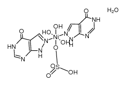 bis(pyrazolo{3,4-d}pyrimidin-6-one)triaqua(sulfato)nickel(II) hydrate Structure