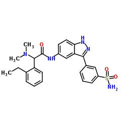 2-(Dimethylamino)-2-(2-ethylphenyl)-N-[3-(3-sulfamoylphenyl)-1H-indazol-5-yl]acetamide structure