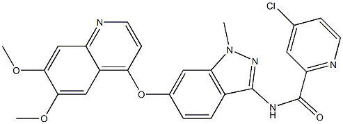 N-(6-((6,7-bis(methoxy)-4-quinolinyl)oxy)-1-methyl-1H-indazol-3-yl)-4-chloro-2-pyridinecarboxamide结构式