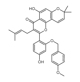 2-[2-(4-methoxybenzyloxy)-4-hydroxyphenyl]-5-hydroxy-8,8-dimethyl-3-(3-methyl-but-2-enyl)-pyrano[2,3-f]chromen-4-one结构式