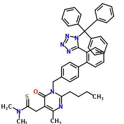 2-(2-Butyl-4-methyl-6-oxo-1-{[2'-(1-trityl-1H-tetrazol-5-yl)-4-biphenylyl]methyl}-1,6-dihydro-5-pyrimidinyl)-N,N-dimethylethanethioamide Structure