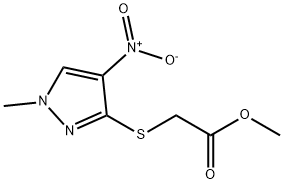 (1-Methyl-4-nitro-1H-pyrazol-3-ylsulfanyl)-acetic acid methyl ester结构式