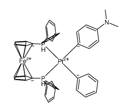 (1,1'-bis(diphenylphosphinoferrocene)Pt(C6H5)(C6H4-4-NMe2)结构式