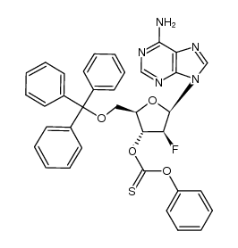 9-(3-O-phenoxythiocarbonyl-5-O-trityl-2-deoxy-2-fluoro-β-D-arabinofuranosyl)adenine结构式