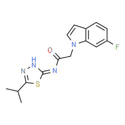 2-(6-fluoro-1H-indol-1-yl)-N-[(2E)-5-(propan-2-yl)-1,3,4-thiadiazol-2(3H)-ylidene]acetamide结构式