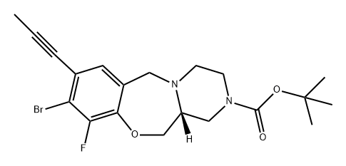 6H-Pyrazino[2,1-c][1,4]benzoxazepine-2(1H)-carboxylic acid, 9-bromo-10-fluoro-3,4,12,12a-tetrahydro-8-(1-propyn-1-yl)-, 1,1-dimethylethyl ester, (12aR)-结构式