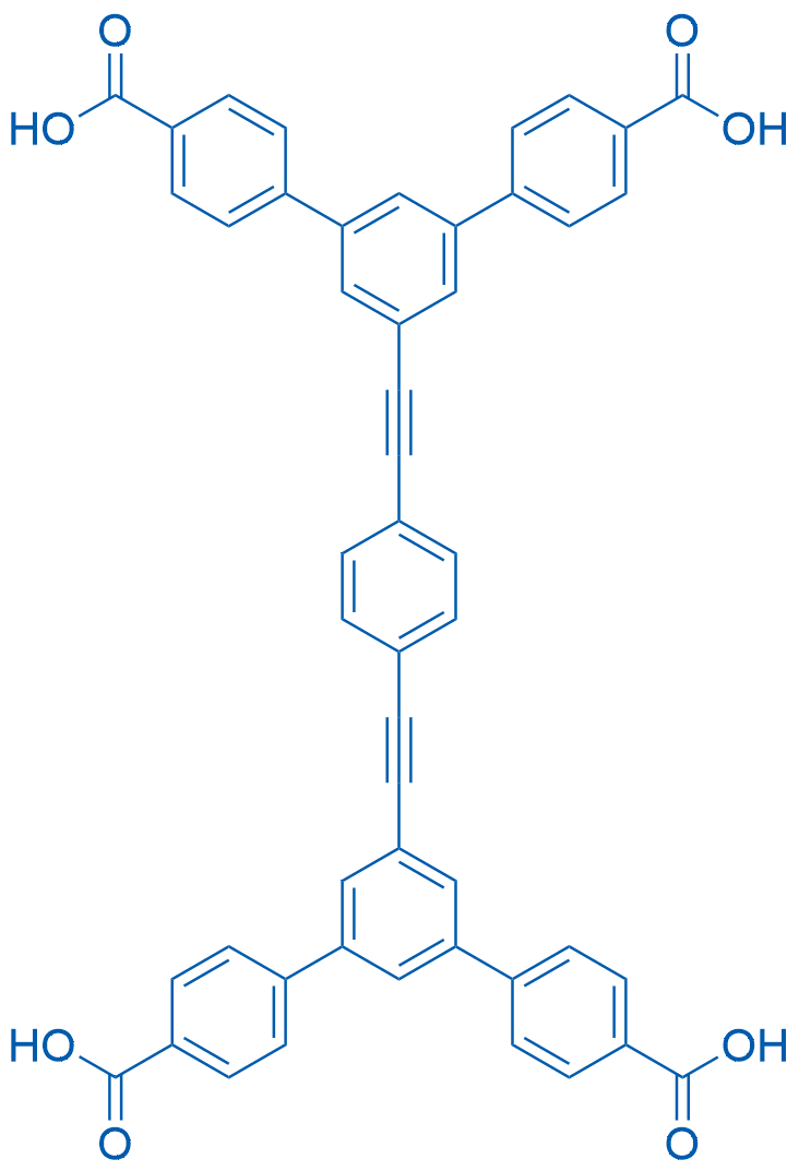 5',5''''-(1,4-Phenylenebis(ethyne-2,1-diyl))bis(([1,1':3',1''-terphenyl]-4,4''-dicarboxylic acid)) structure